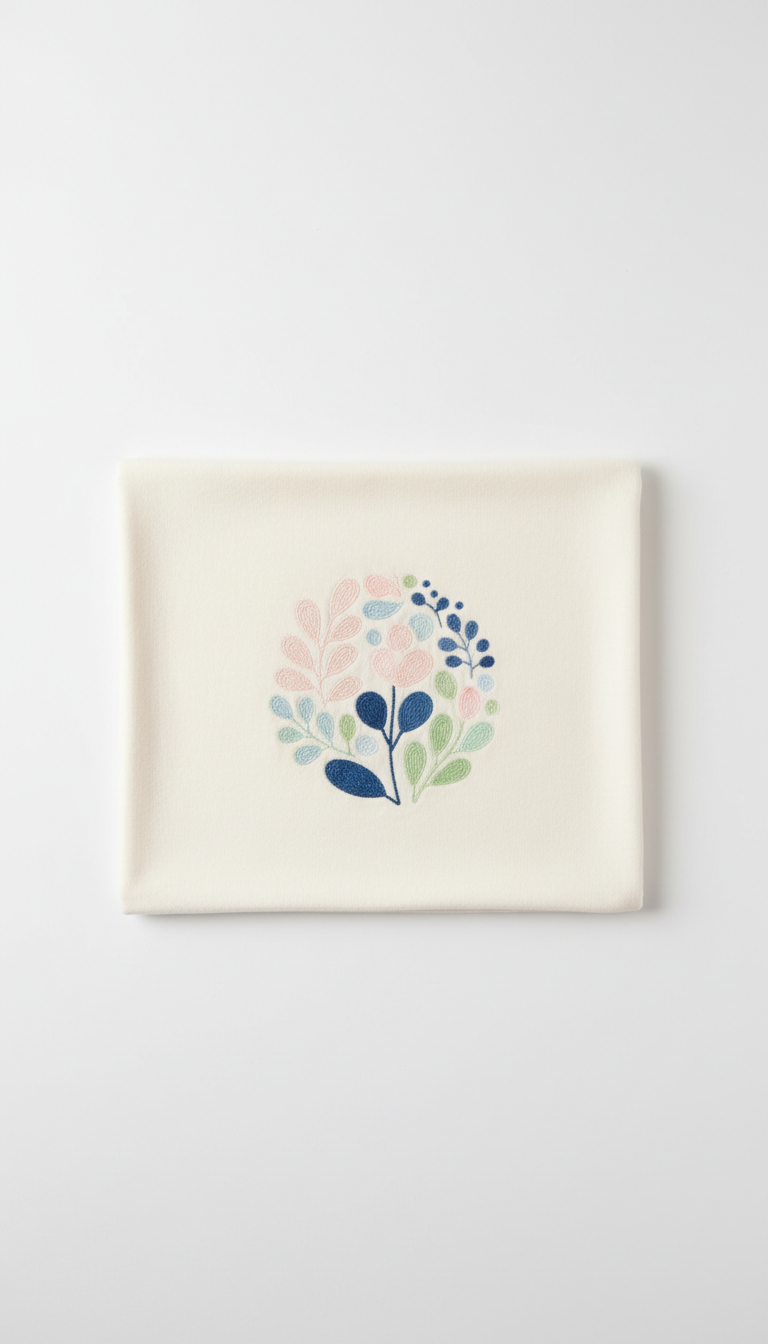 Cotton Blanket with Embroidered Motif